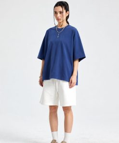 Oversized Cotton Blue T-Shirt Streetwear Short Sleeve Premium Tee