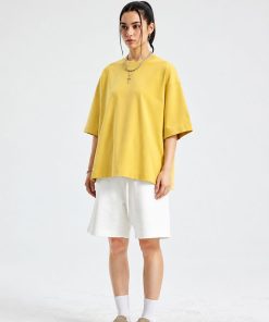Oversized Cotton Yellow T-Shirt Streetwear Short Sleeve Premium Tee