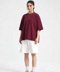 Oversized Cotton Maroon T-Shirt Streetwear Short Sleeve Premium Tee