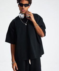 Premium Oversized Plain Black Cotton T-Shirt