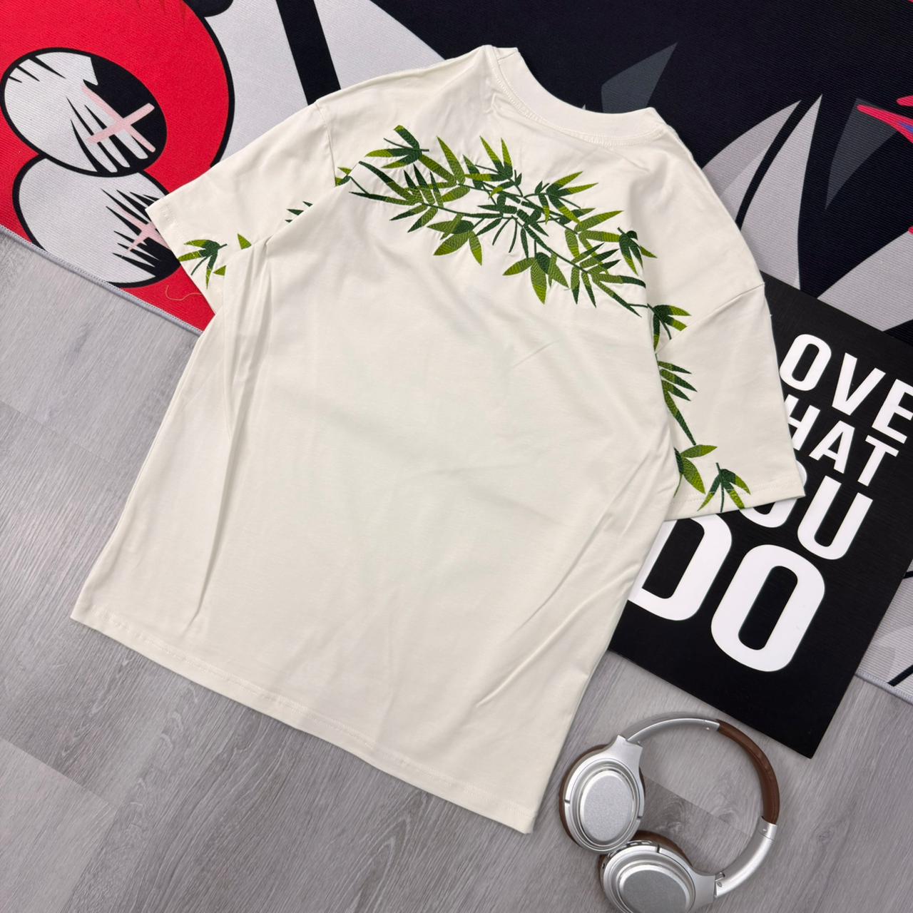 Premium Bamboo Embroidered Oversized Cotton White T-Shirt - Image 5