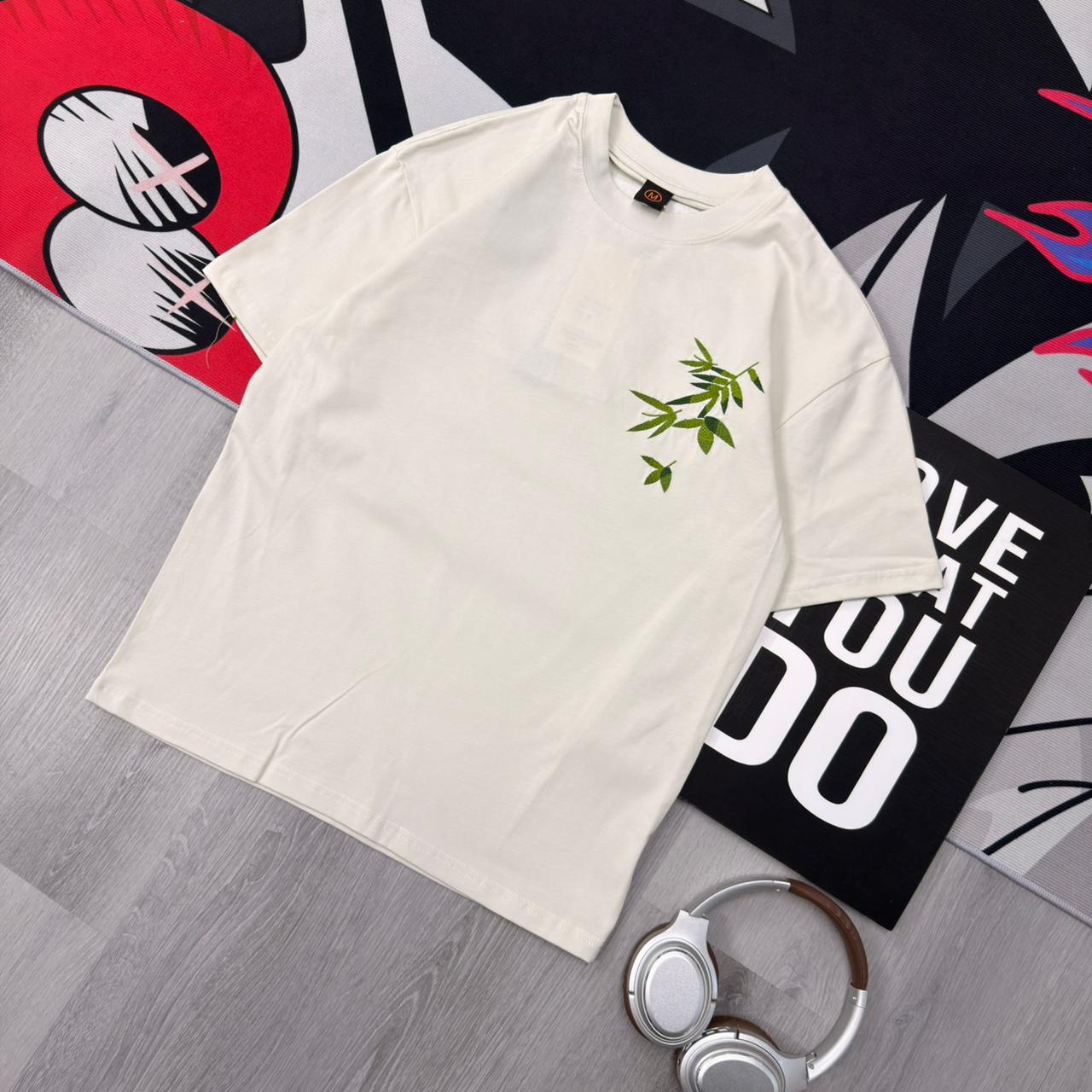 Premium Bamboo Embroidered Oversized Cotton White T-Shirt - Image 4