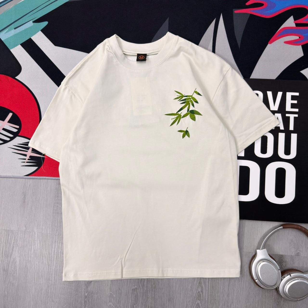 Premium Bamboo Embroidered Oversized Cotton White T-Shirt - Image 2