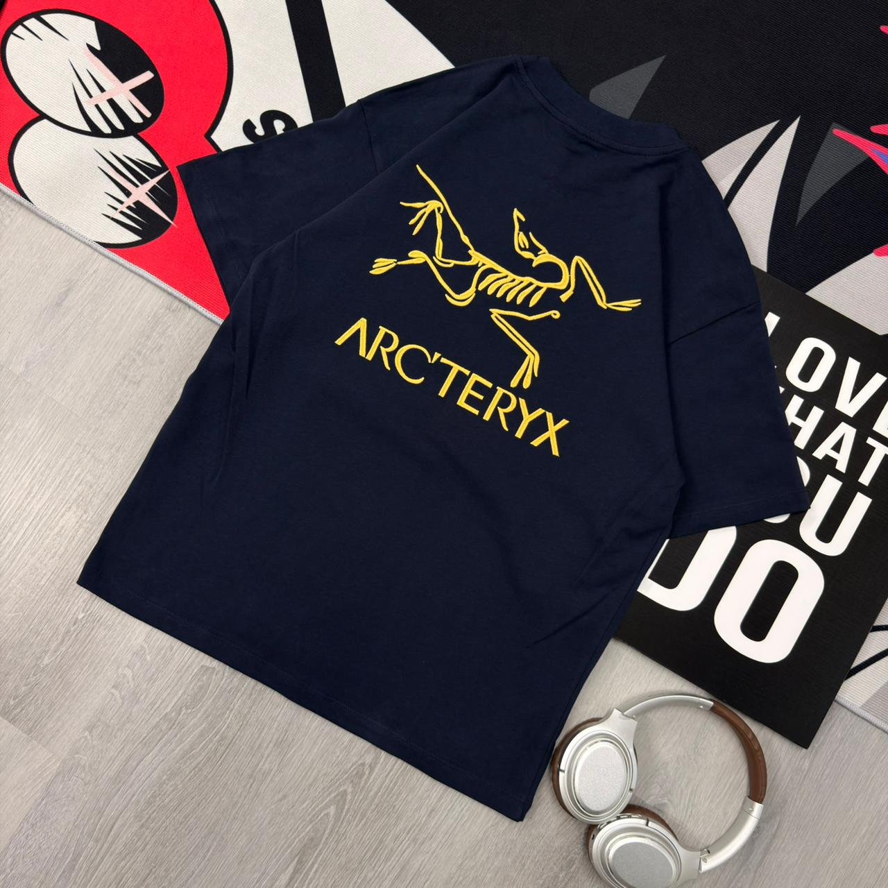 Premium Oversized Graphic Cotton T-Shirt Navy/Mustard - Image 5