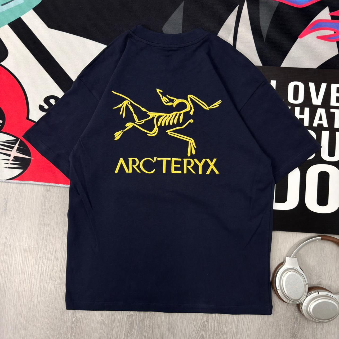Premium Oversized Graphic Cotton T-Shirt Navy/Mustard - Image 3