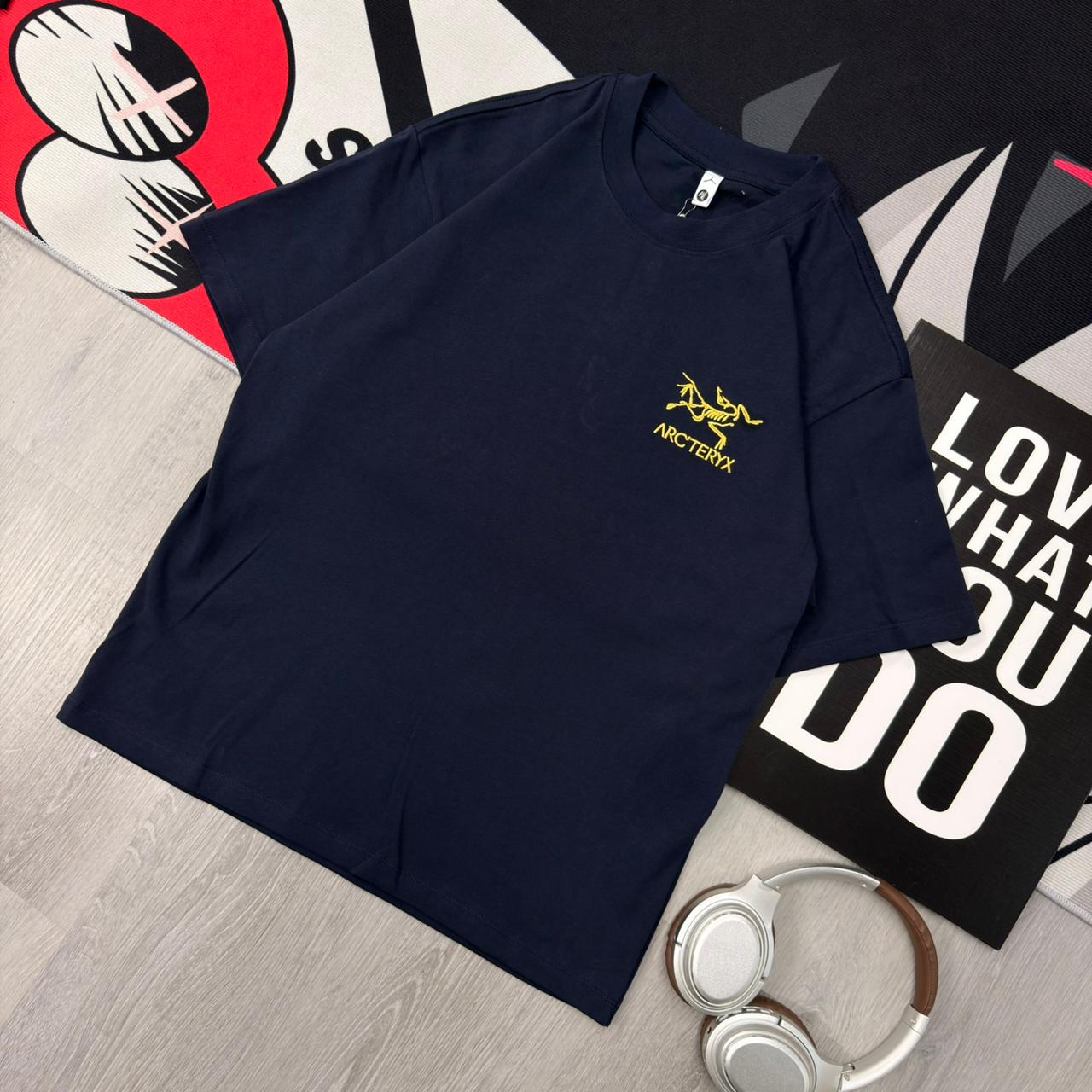 Premium Oversized Graphic Cotton T-Shirt Navy/Mustard - Image 4