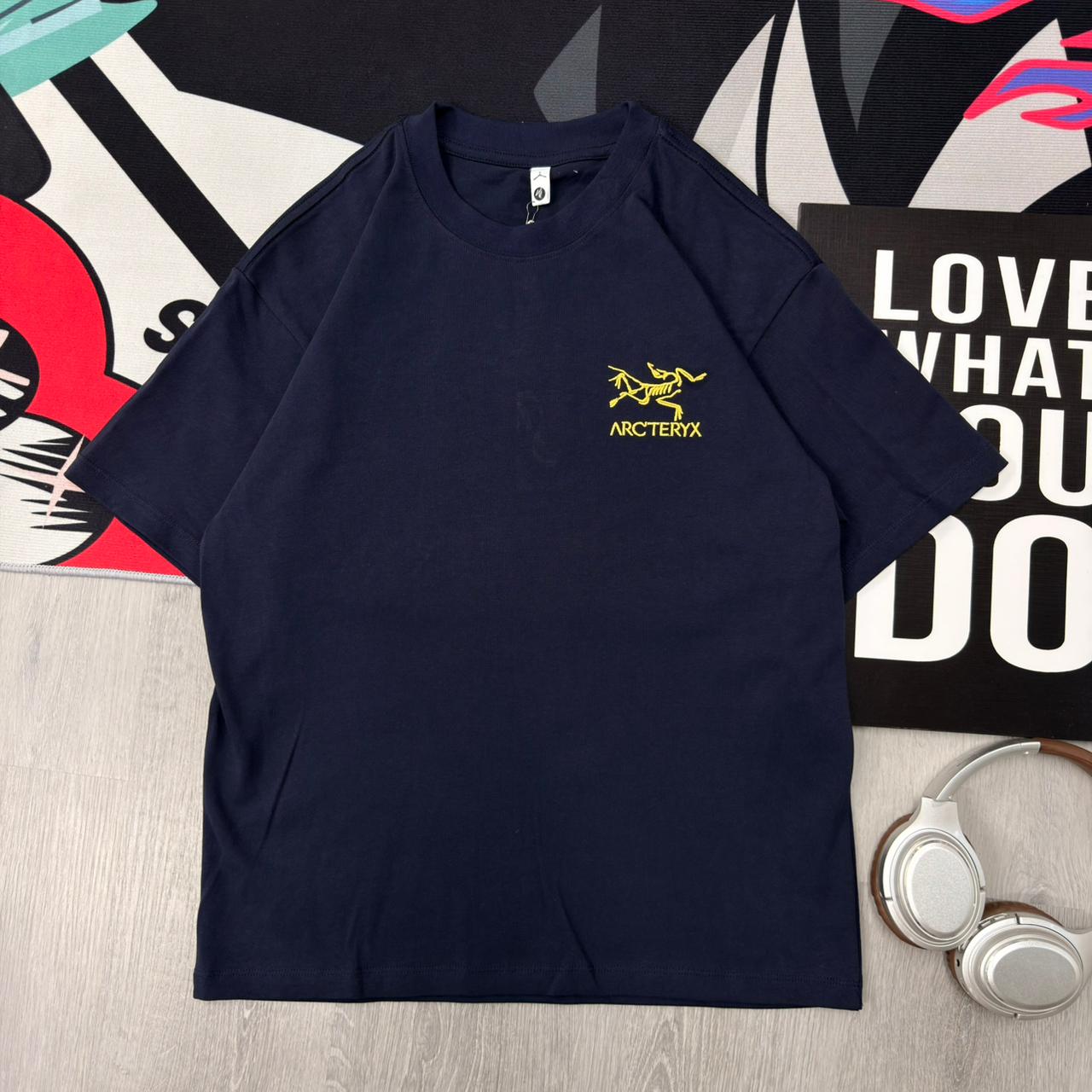 Premium Oversized Graphic Cotton T-Shirt Navy/Mustard - Image 2
