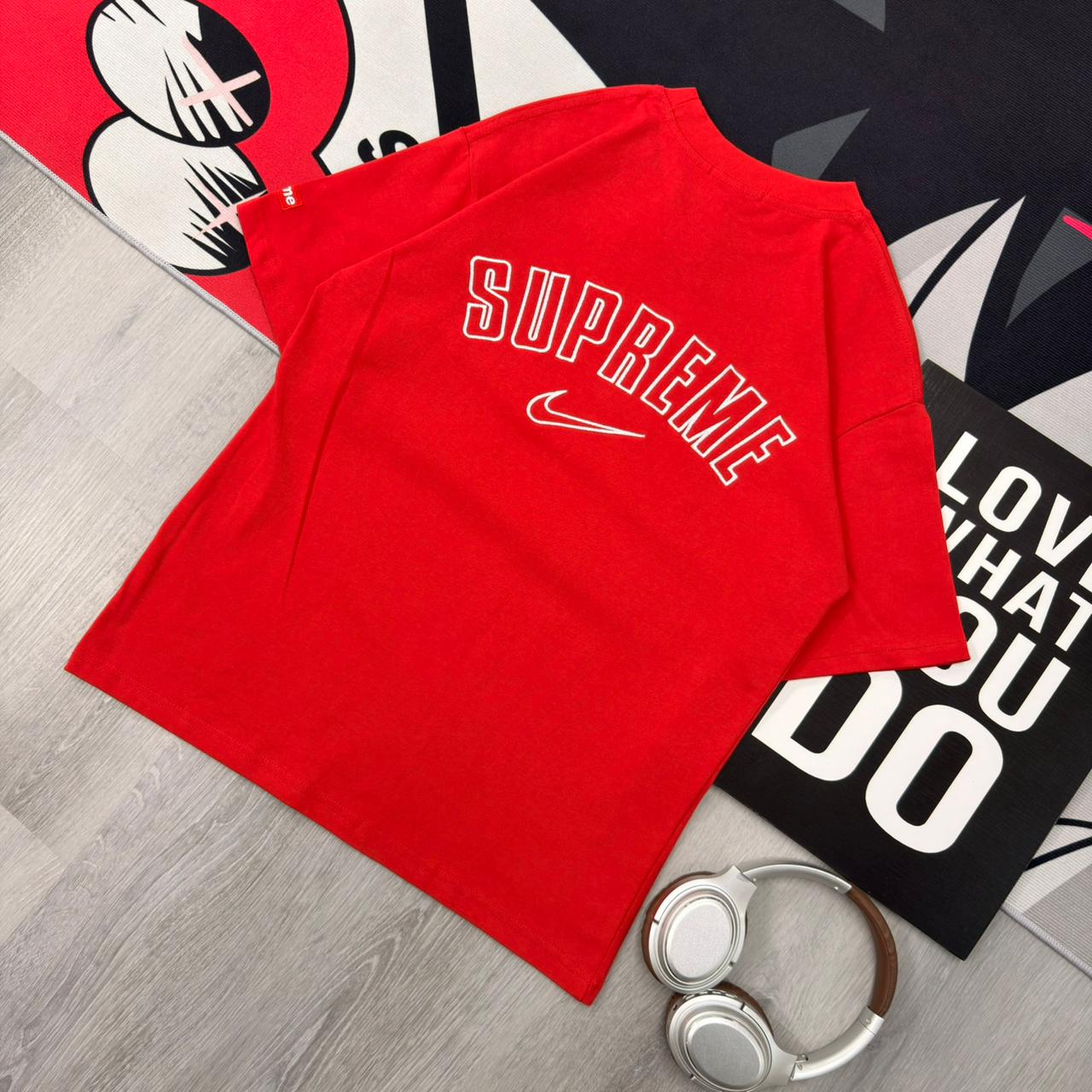 Premium Oversized Cotton Graphic T-Shirt Red - Image 5