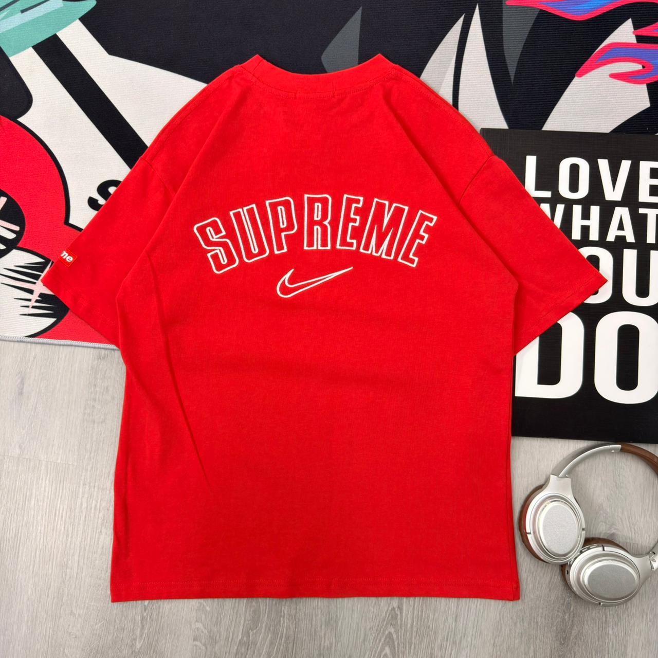 Premium Oversized Cotton Graphic T-Shirt Red - Image 3