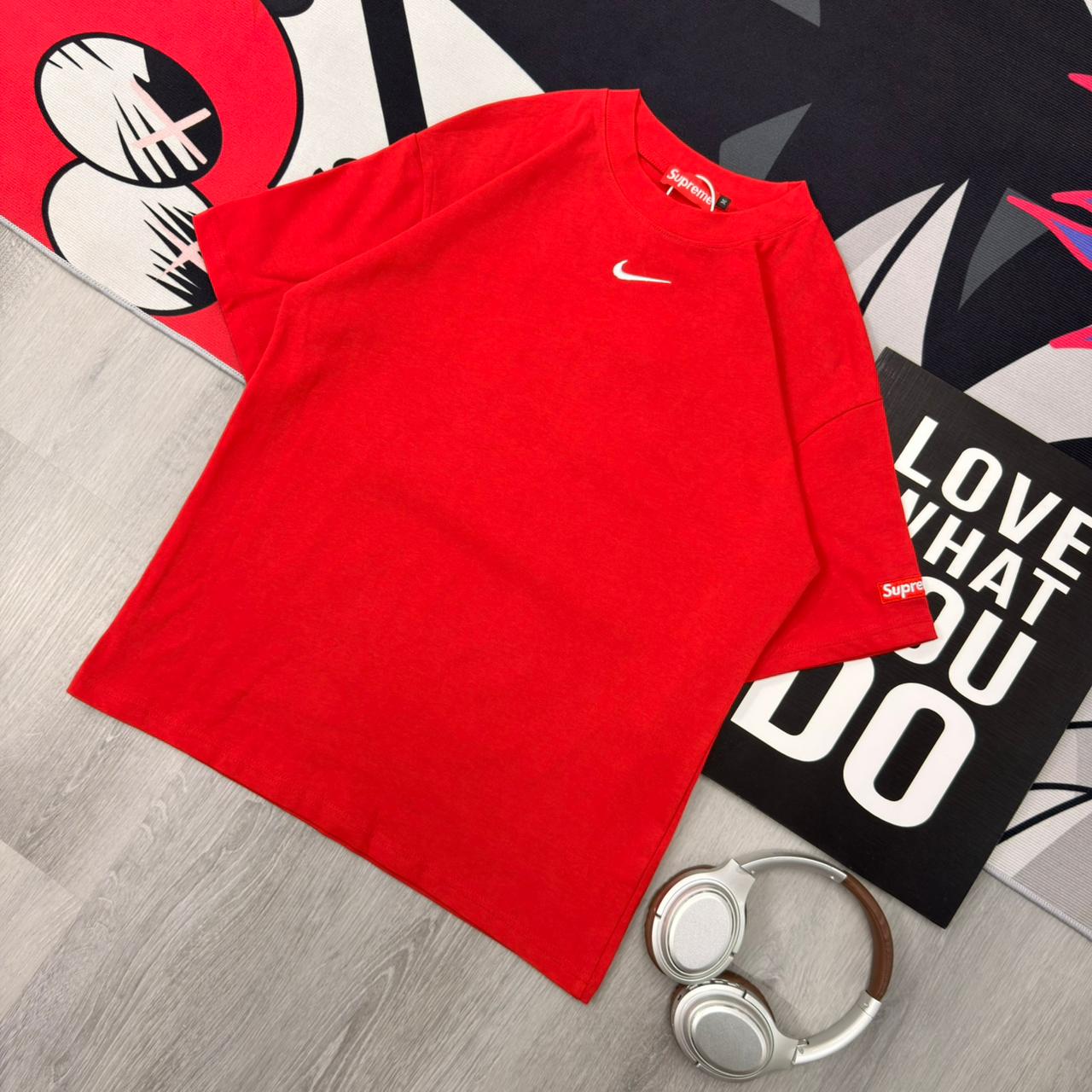 Premium Oversized Cotton Graphic T-Shirt Red - Image 4