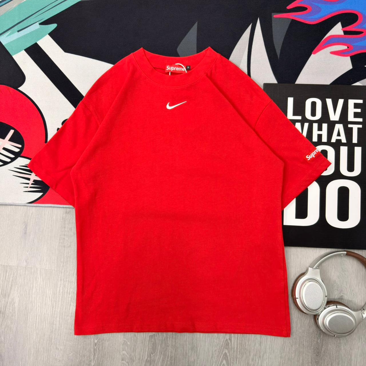 Premium Oversized Cotton Graphic T-Shirt Red - Image 2