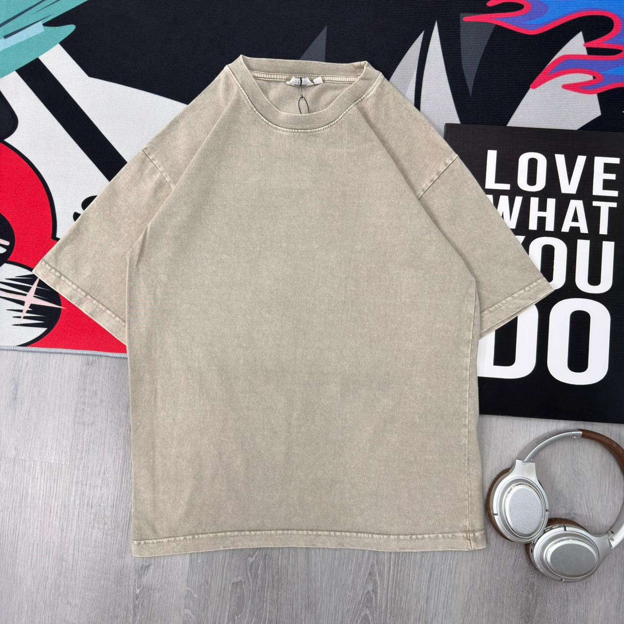 Premium Washed Light Beige Oversized Cotton T-Shirt - Image 2