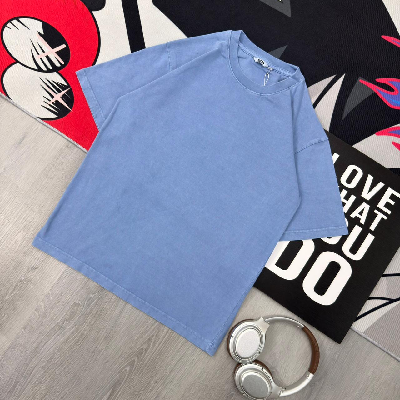 Premium Washed Light Blue Oversized Cotton T-Shirt