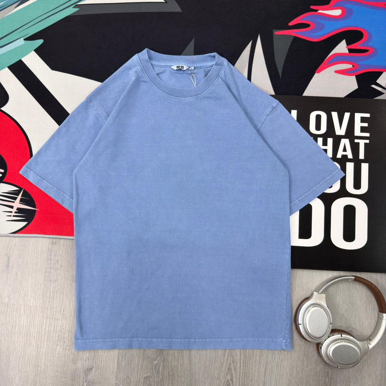 Premium Washed Light Blue Oversized Cotton T-Shirt - Image 2