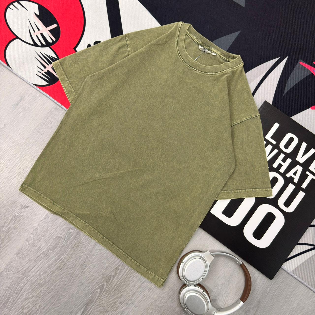 Premium Washed Olive Green Oversized Cotton T-Shirt
