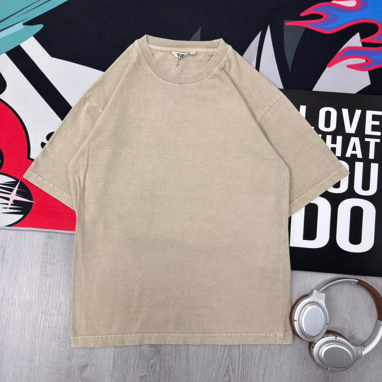Premium Washed Light Tan Oversized Cotton T-Shirt - Image 2