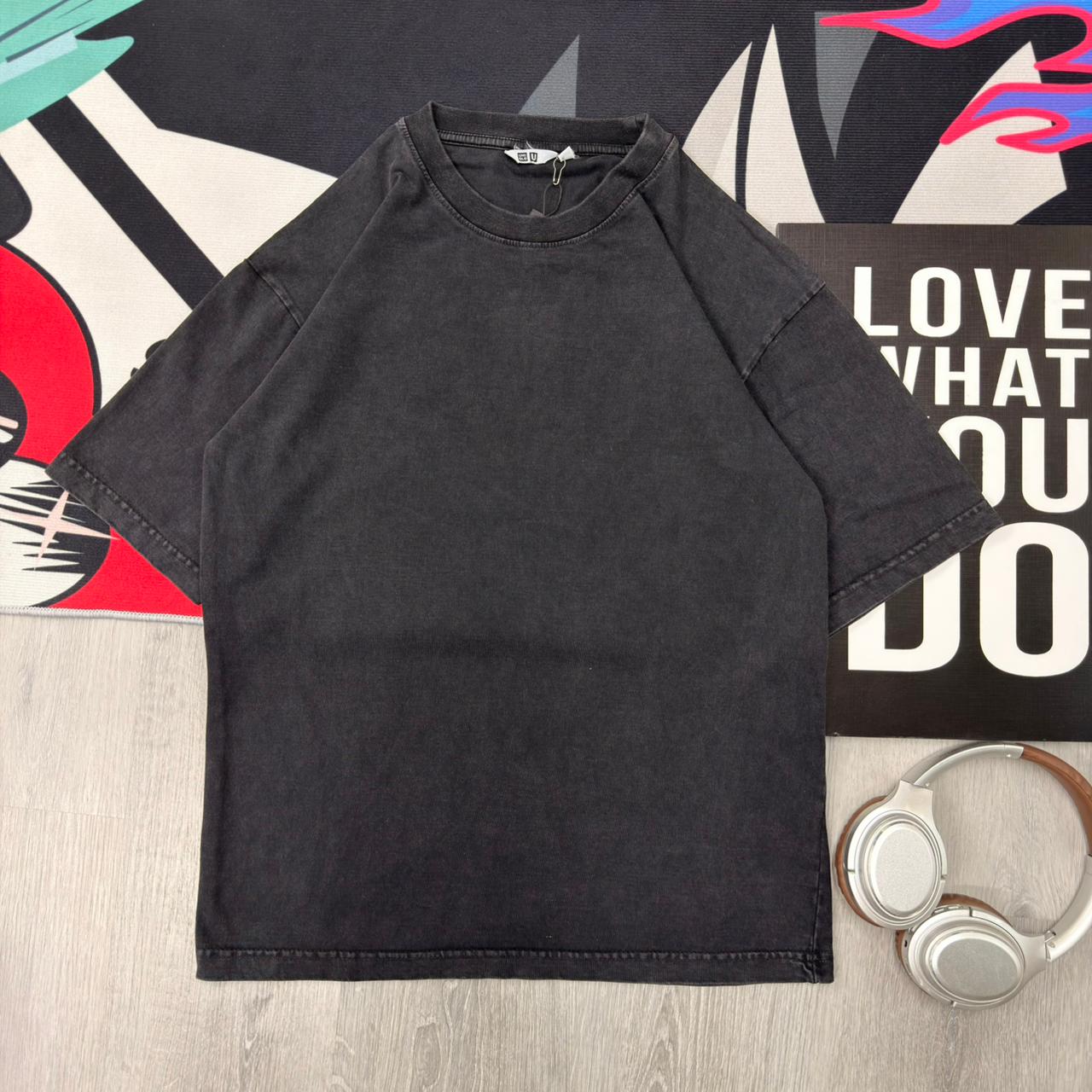 Premium Washed Black Oversized Cotton T-Shirt - Image 2