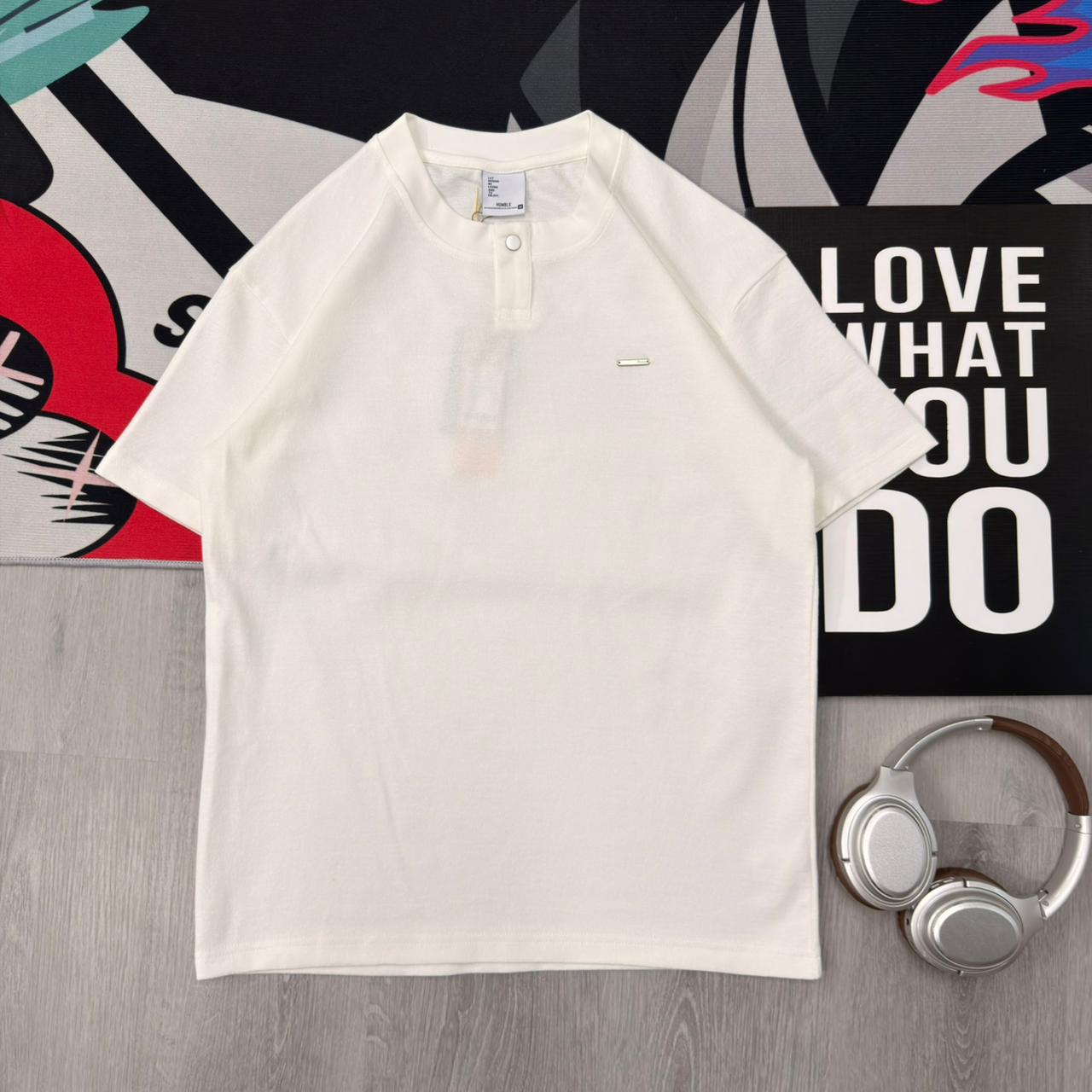 Premium Henley Oversized Off-White Cotton T-Shirt - Image 2