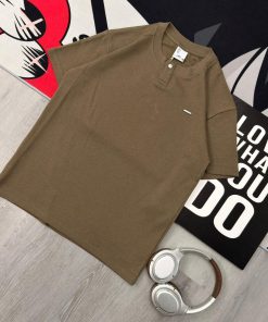 Premium Henley Oversized Brown Cotton T-Shirt