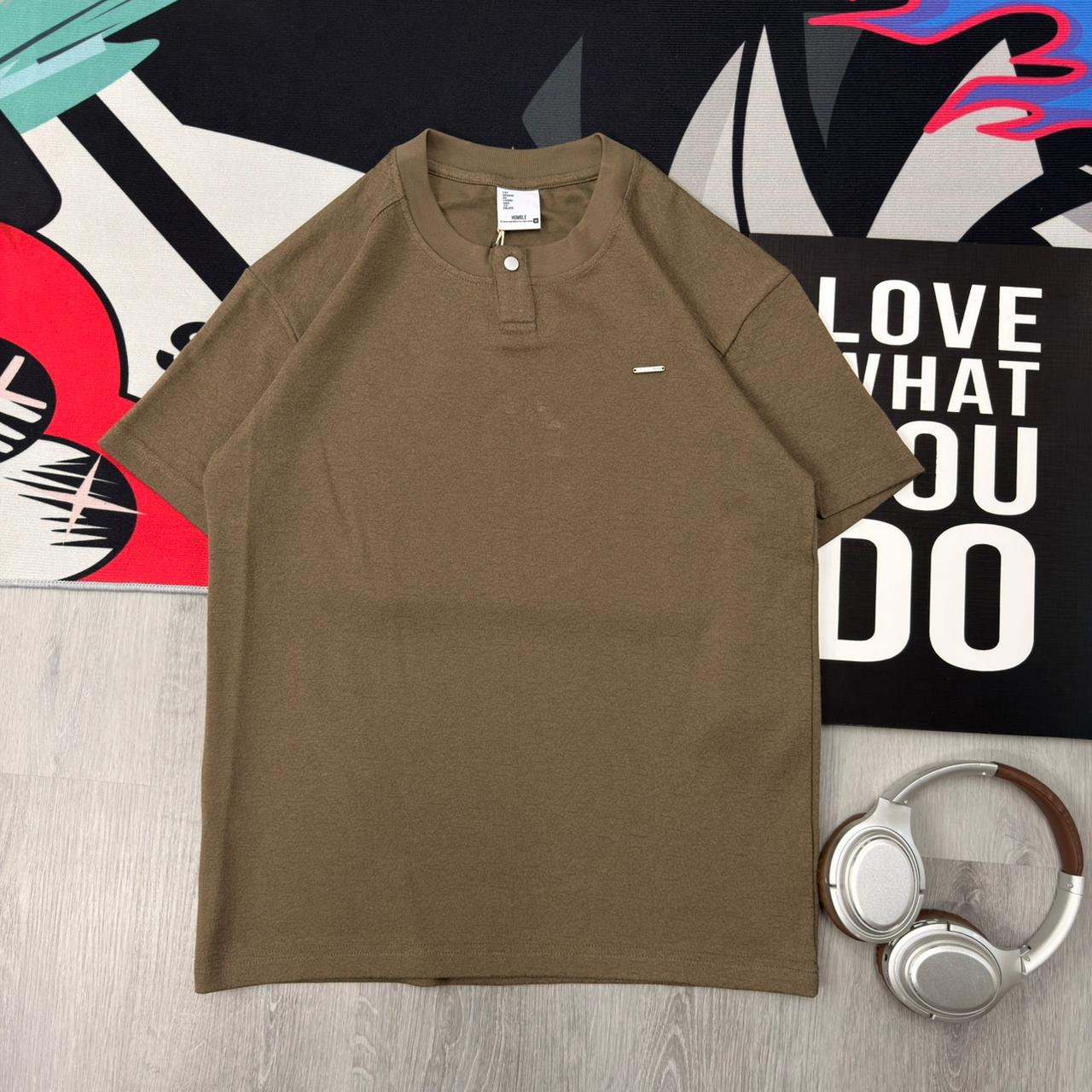Premium Henley Oversized Brown Cotton T-Shirt - Image 2