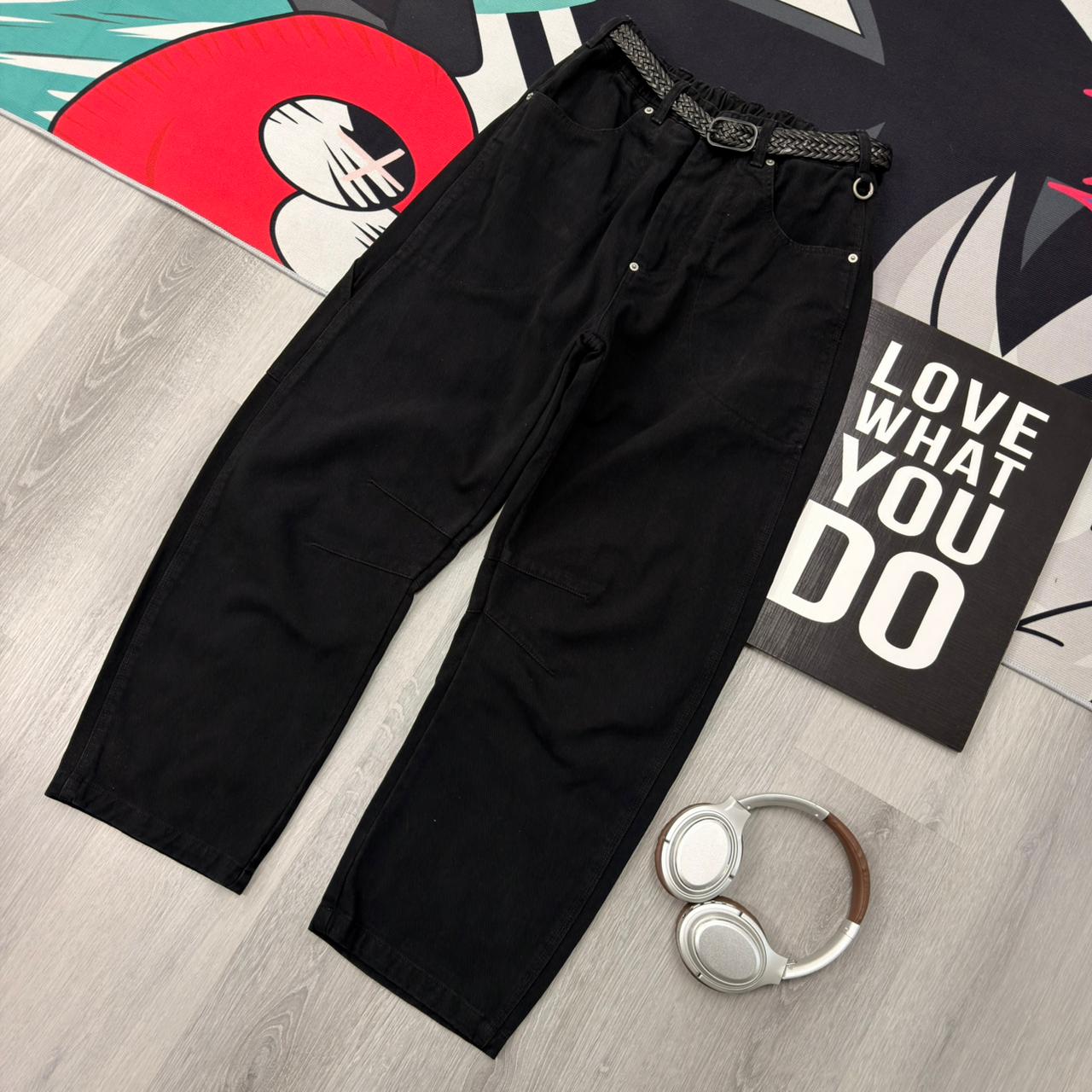 Vintage Utility Relaxed Fit Casual Workwear Streetwear Pants Black - Image 4