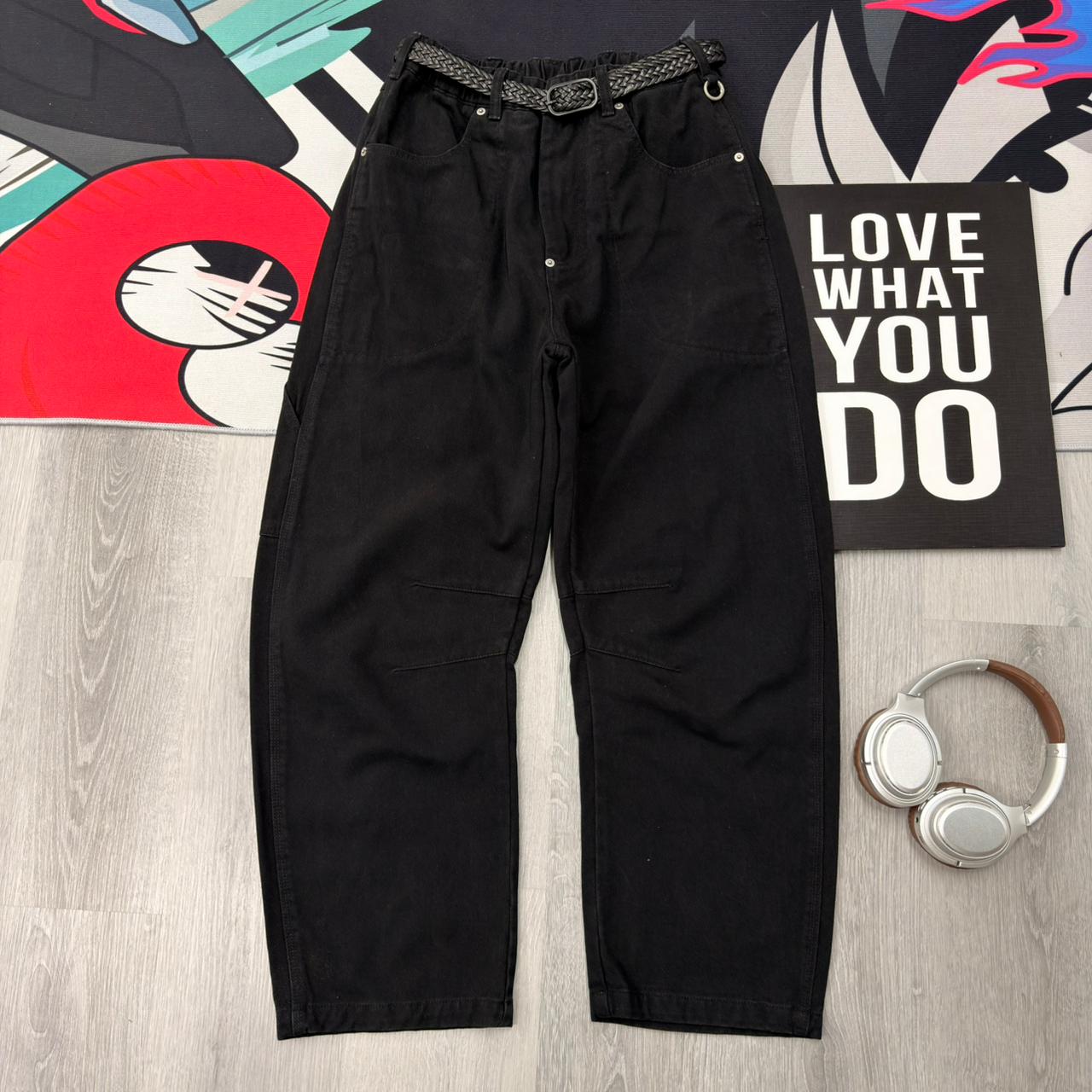 Vintage Utility Relaxed Fit Casual Workwear Streetwear Pants Black - Image 3