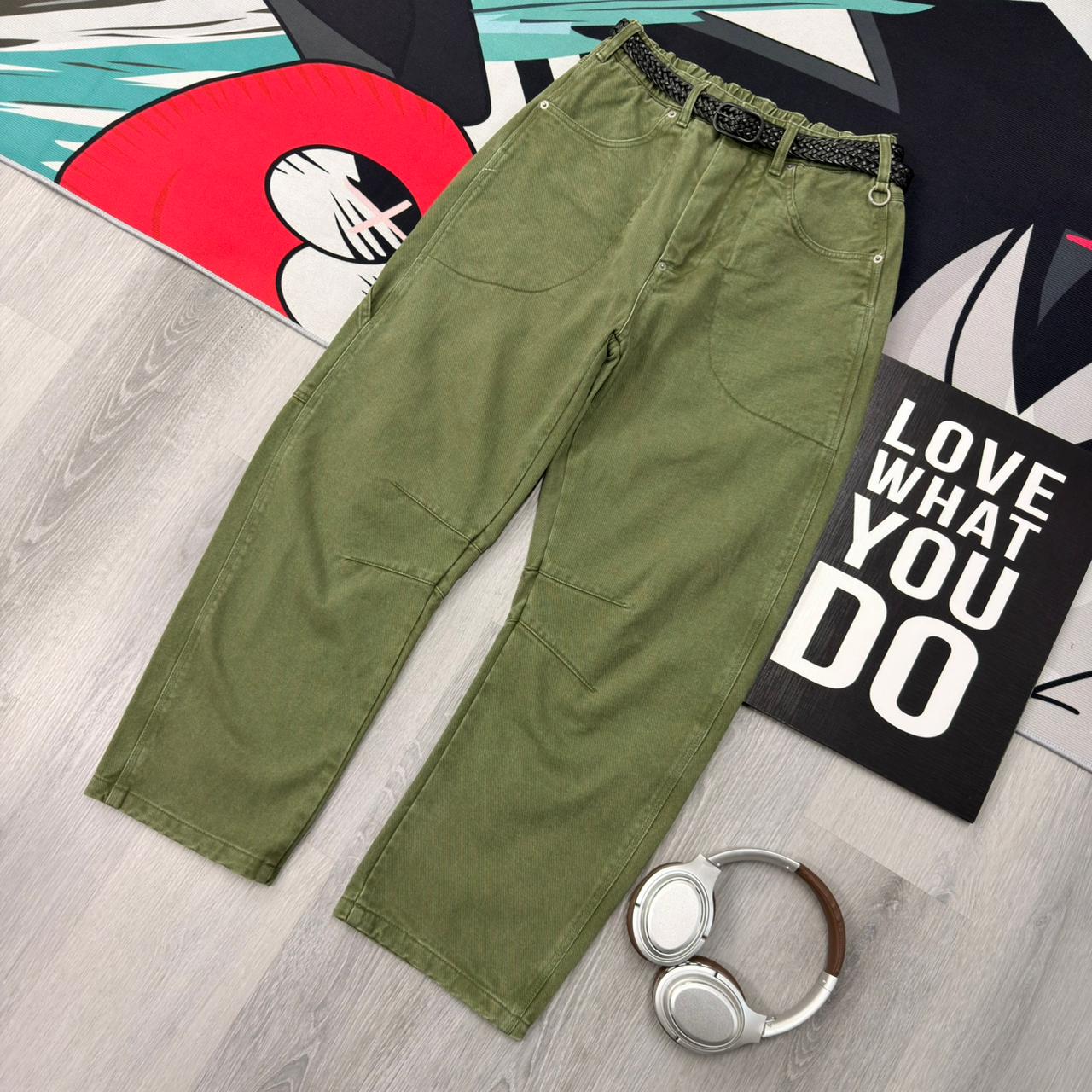 Vintage Utility Relaxed Fit Casual Workwear Streetwear Pants Olive Green - Image 4