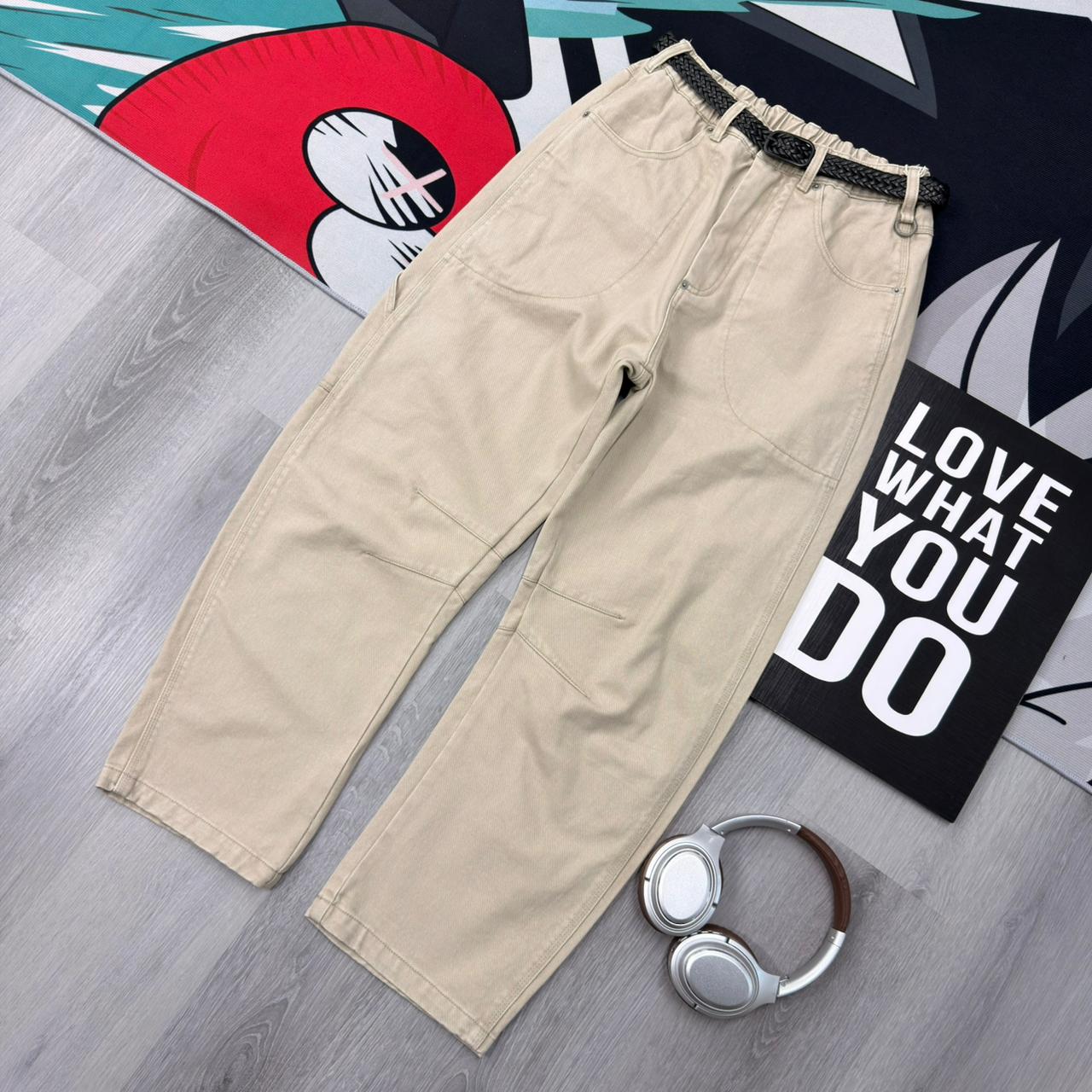 Vintage Utility Relaxed Fit Casual Workwear Streetwear Barrel Pants Off -White - Image 4
