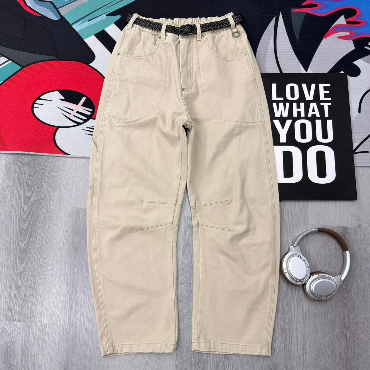 Vintage Utility Relaxed Fit Casual Workwear Streetwear Barrel Pants Off -White - Image 3
