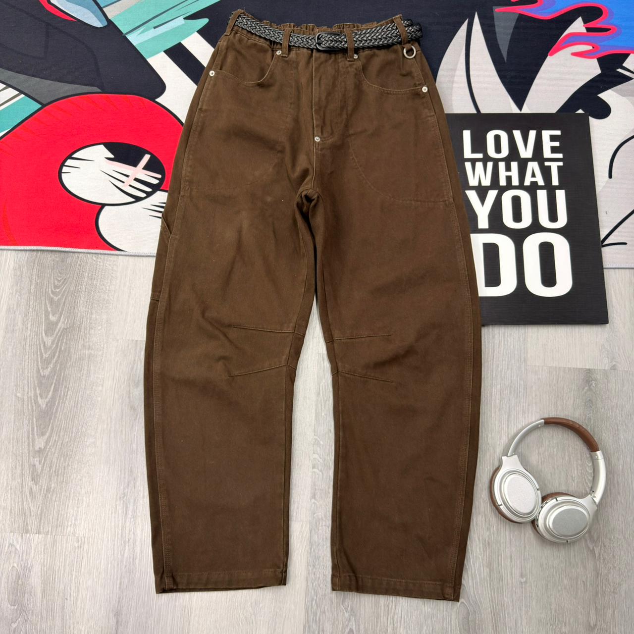 Vintage Utility Relaxed Fit Casual Workwear Streetwear Pants Brown - Image 3