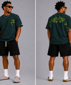 Premium Bamboo Embroidered Oversized Cotton Green T-Shirt
