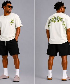 Premium Bamboo Embroidered Oversized Cotton White T-Shirt