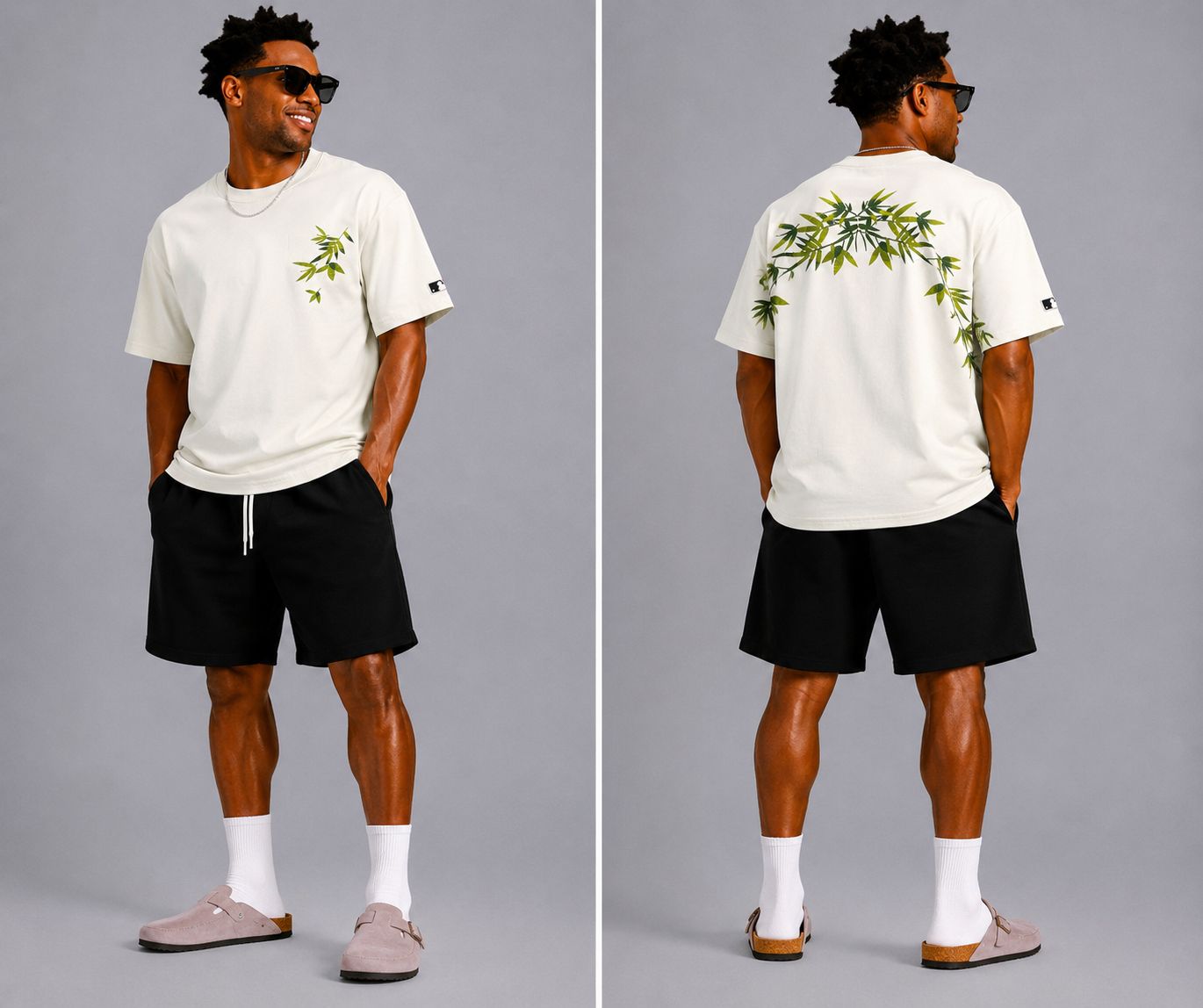 Premium Bamboo Embroidered Oversized Cotton White T-Shirt