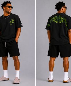 Premium Bamboo Embroidered Oversized Cotton Black T-Shirt
