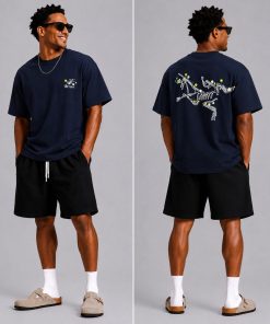 Premium Oversized Graphic Cotton T-Shirt Dark Blue