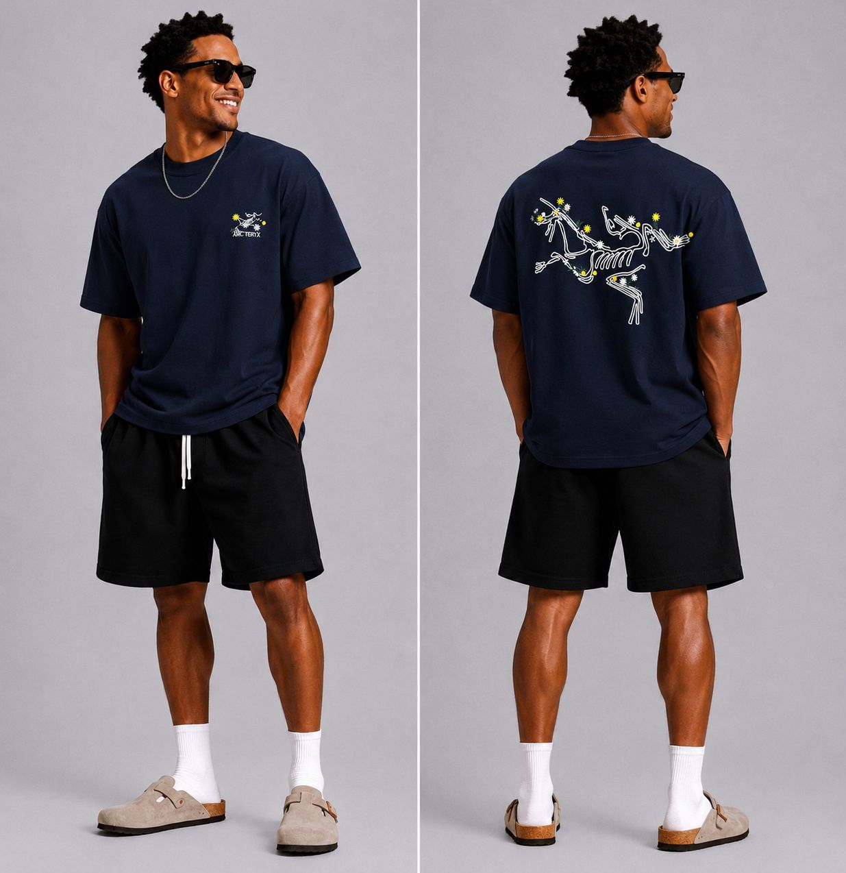 Premium Oversized Graphic Cotton T-Shirt Dark Blue