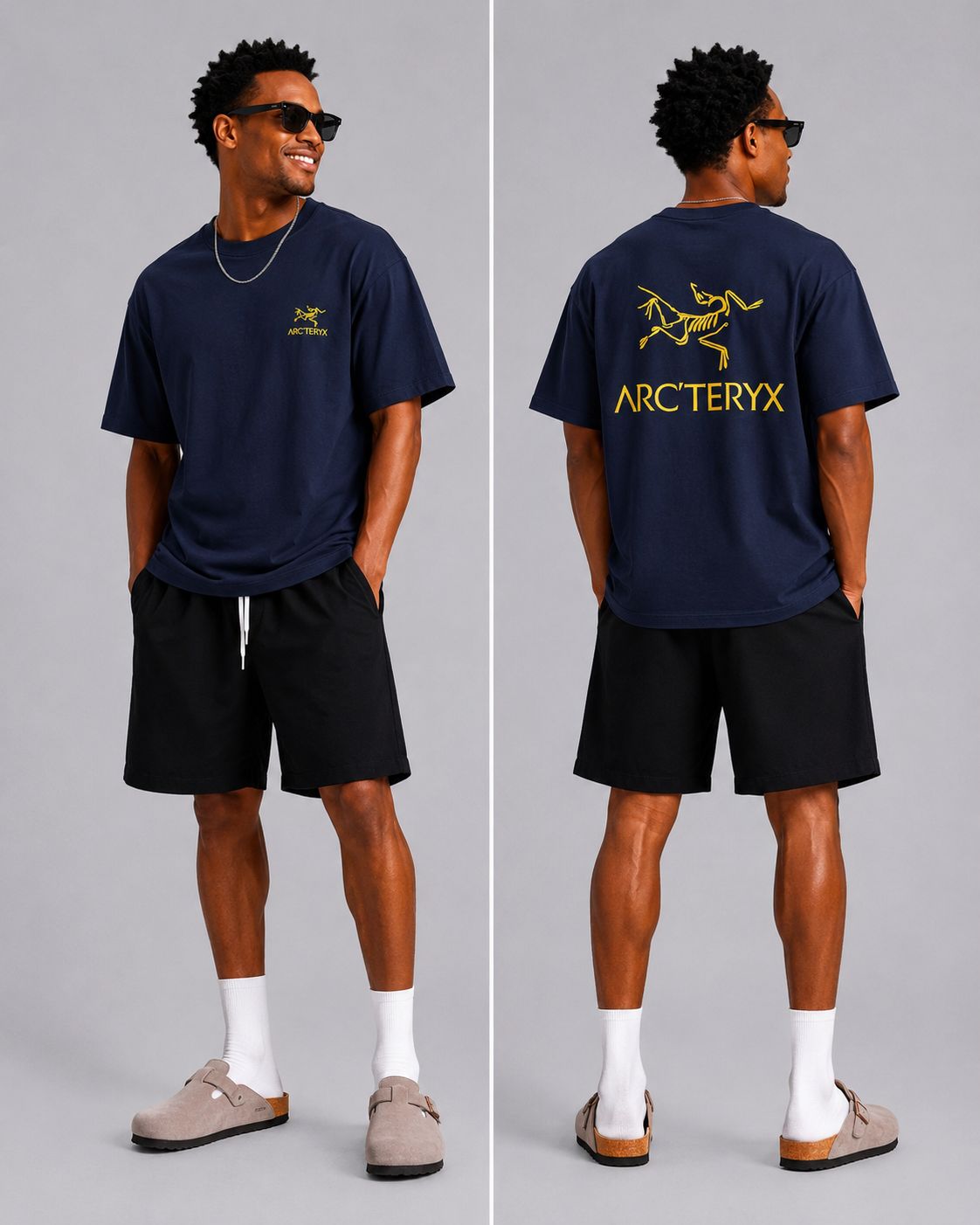 Premium Oversized Graphic Cotton T-Shirt Navy/Mustard