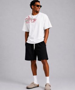 Premium Embroidered Cotton T Shirt Casual Streetwear White Tee