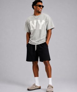 Premium Oversized NY Patch Cotton T-Shirt Grey