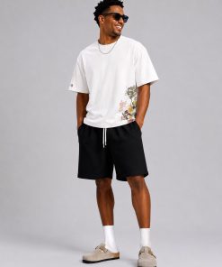 Premium Embroidered Cotton T Shirt Casual Streetwear White Tee