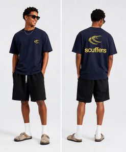Oversized Graphic Cotton T Shirt Casual Streetwear Navy/Mustard Tee