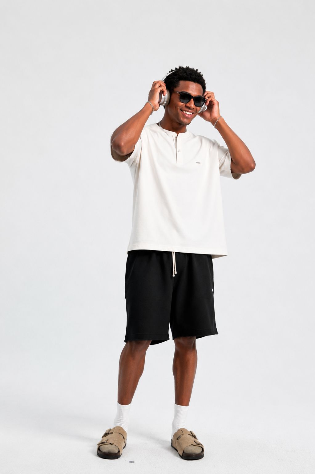 Premium Henley Oversized Off-White Cotton T-Shirt