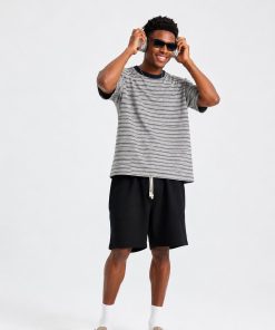 Premium Oversized Navy/Grey Striped Cotton T-Shirt