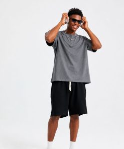 Premium Henley Oversized Grey Cotton 2-Button T-Shirt
