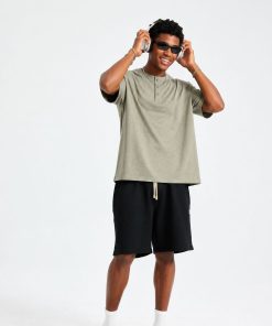 Premium Henley Oversized Grey Cotton 3-Button T-Shirt