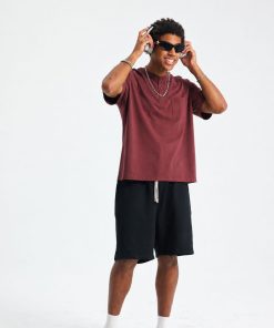 Premium Henley Oversized Maroon Cotton 3-Button T-Shirt
