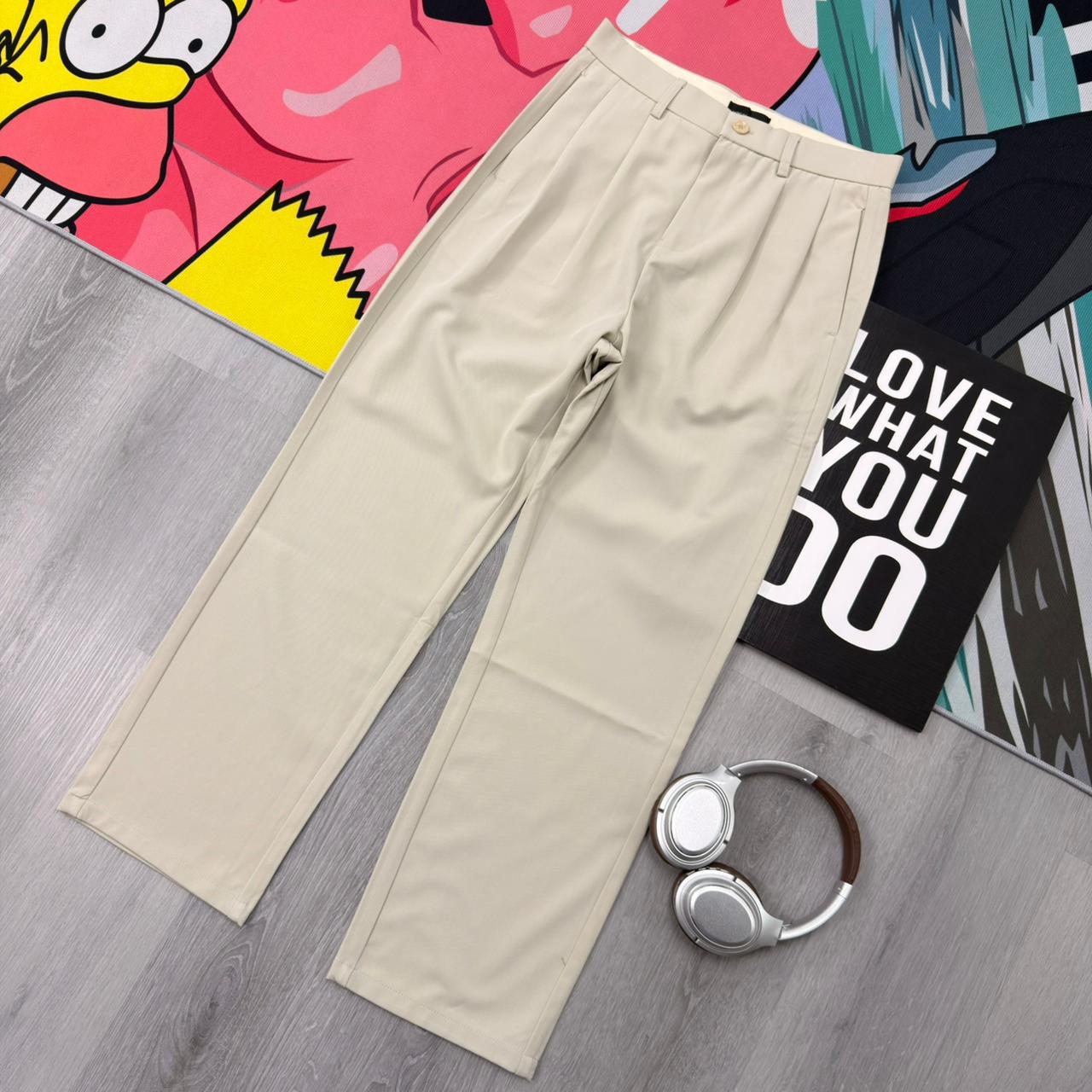 Premium Wide Leg Relaxed Fit Formal Light Cream Pant - Image 3