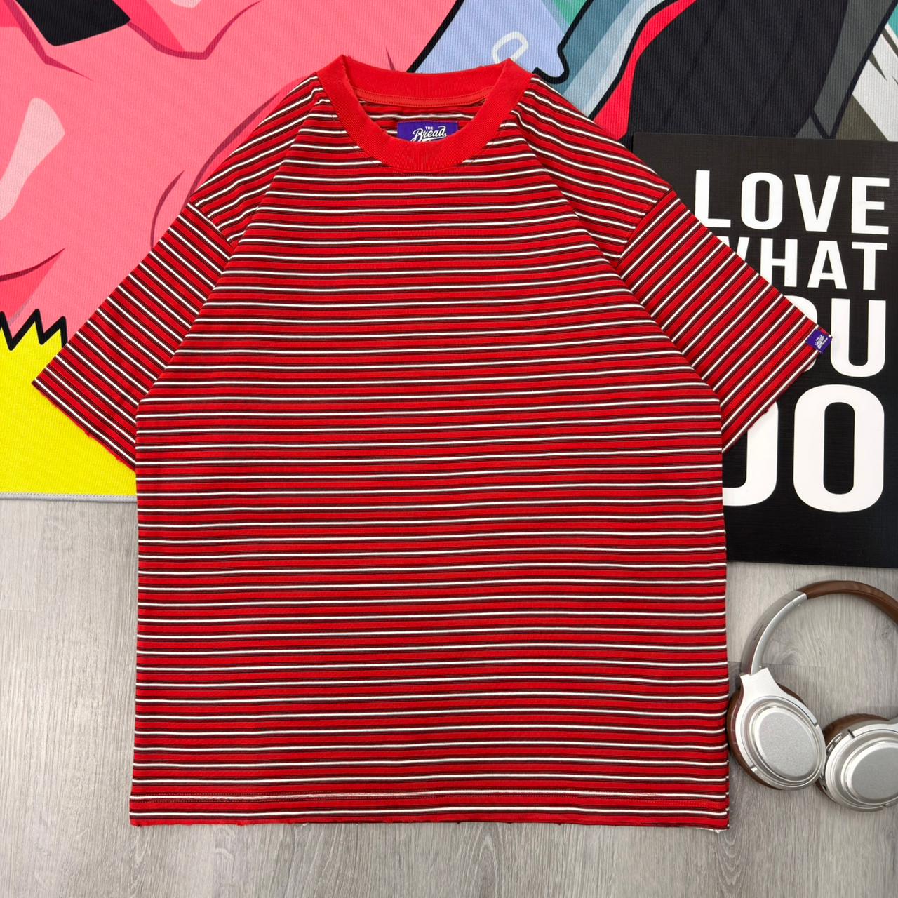 Premium Oversized Striped Cotton T-Shirt Red - Image 2