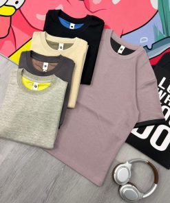 Premium Contrast Trim Crew Neck Cotton T-Shirt