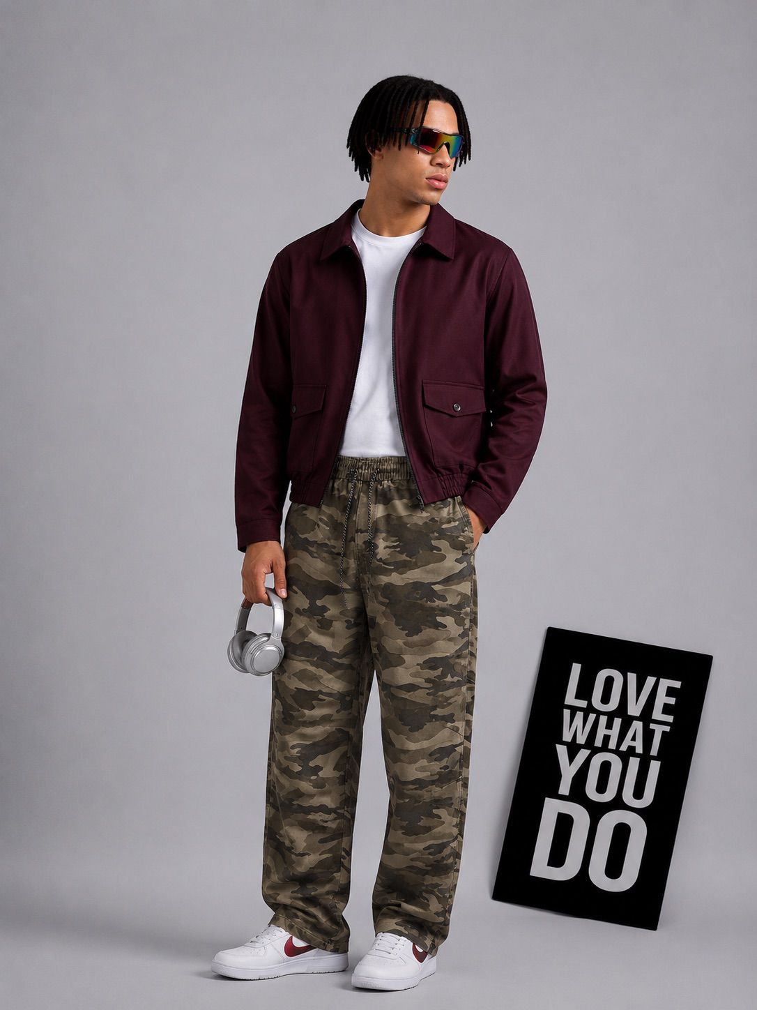 Premium Wide Leg Camouflage Cargo Pants Relaxed Fit
